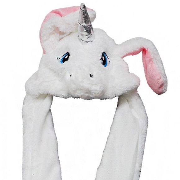 WHITE or BLUE Plush Funny Unicorn Hat Scarf Squeeze Paw Lift Ear - Picture 5 of 6